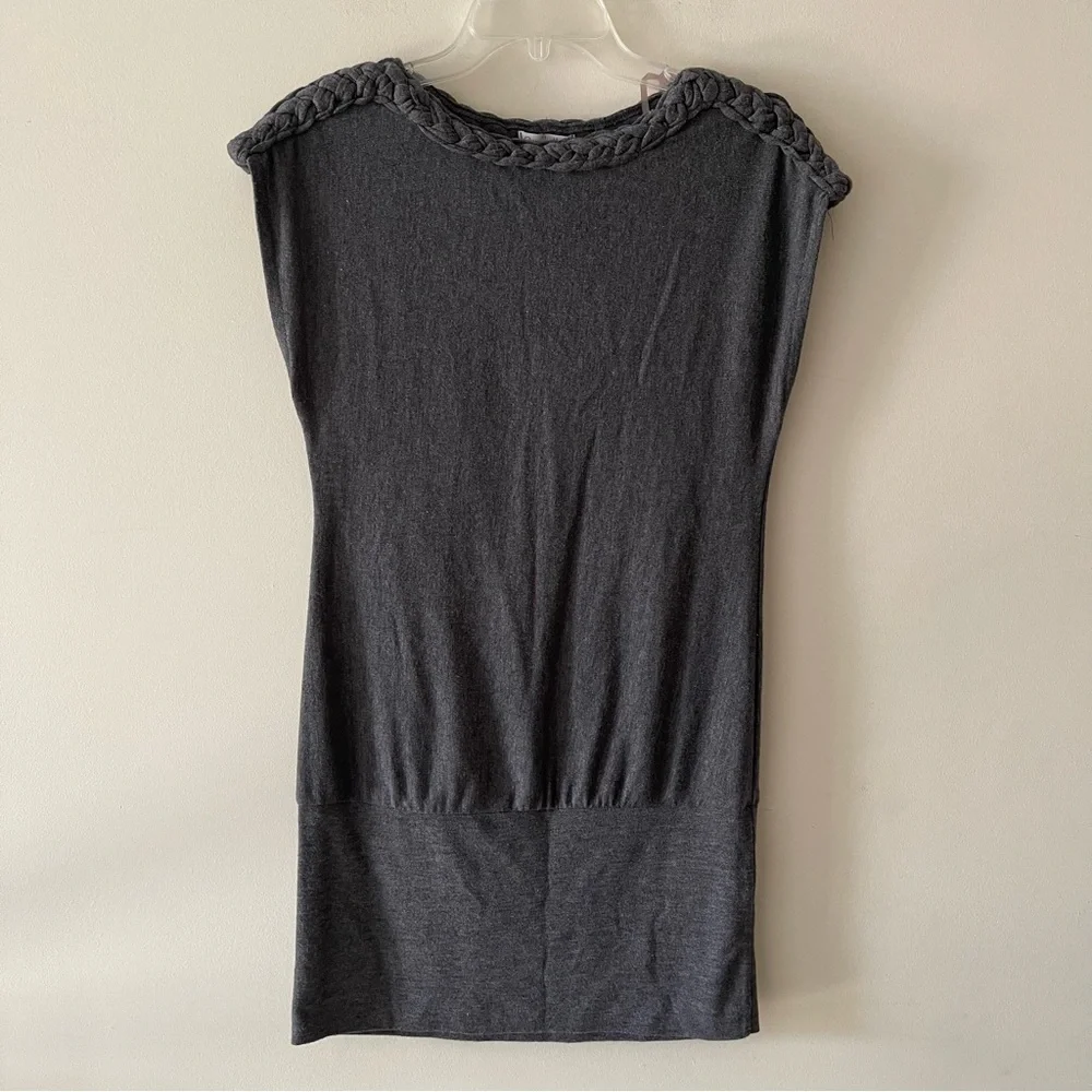 Sleeveless Grey Braided Design Wide Neck Mini Sheath Dress
